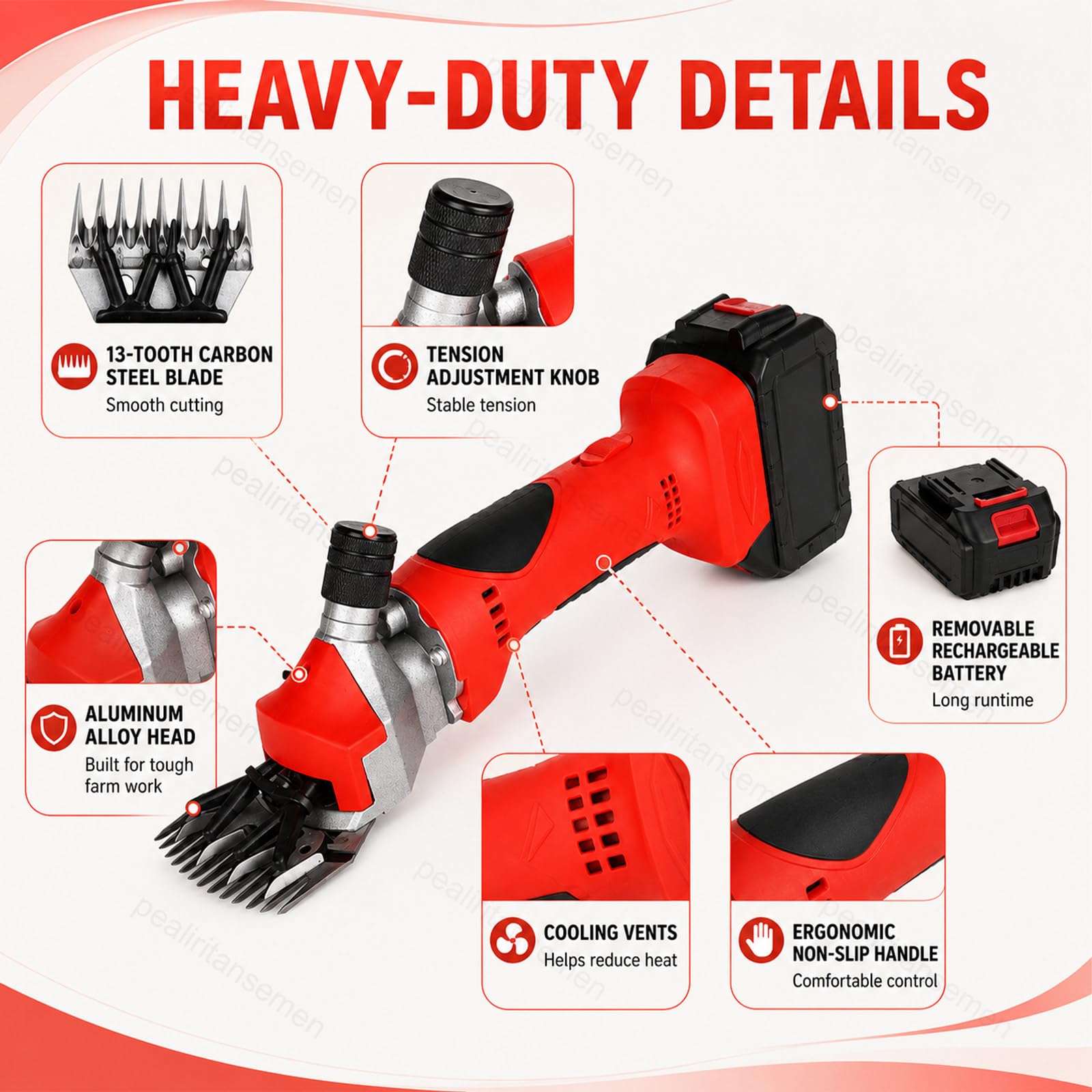 Esquiladora Eléctrica Manual para Ovejas, Tijeras Profesionales Recargables para Lana 2026 550W con Motor 2800 RPM, Esquiladora Compacta para Granja y Rancho, 1300mAh Orange-2Batteries