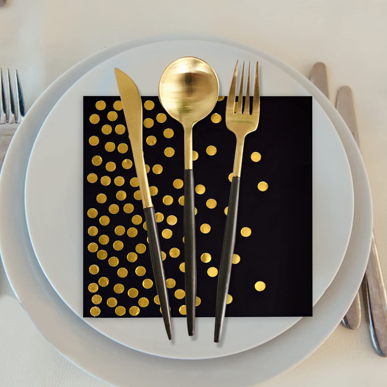 40 Tovaglioli Di Carta Neri E Oro 33x33 Cm - Eleganti Usa E Getta Per Feste E Buffet