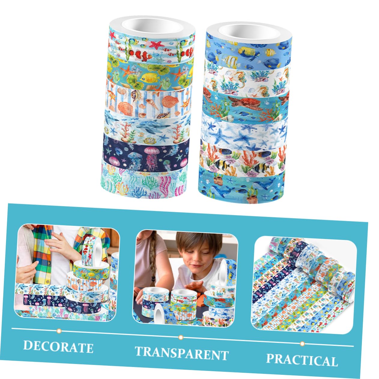 NUOBESTY Nastro Washi A Forma Di E 5 Pezzi Nastro Decorativo A Tema Marino Per Artigianato Scrapbooking Journaling