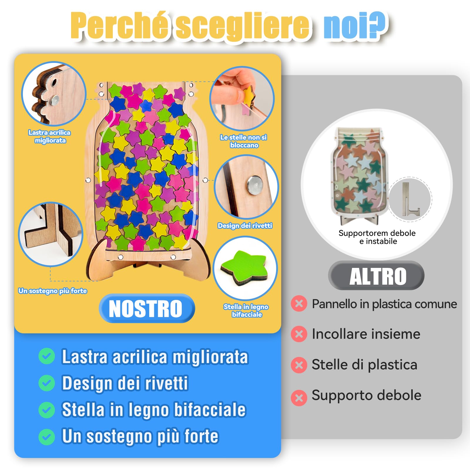 Barattolo di Ricompensa con Magnetico per bambini Barattolo Premio Stella per Il Buon Comportamento Adatto Agli Insegnanti per Essere Utilizzato in Classe a Casa e a Scuola