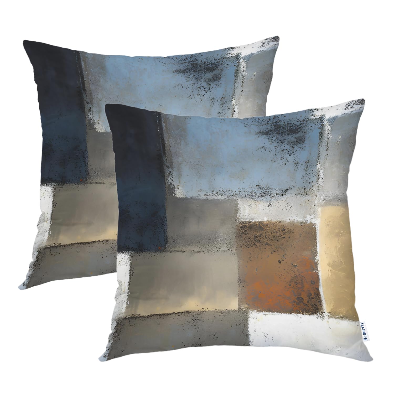 Batmerry Blue Pillow Covers 18X18, Brown and Black Dusty Navy Digital Printing Blended Fabric for Couch Sofa Bed With Invisible Zipper (Set of 2)