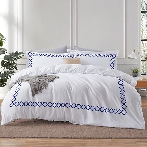 Miniatura 1 de Enchanted Oasis - Juego de funda de edredón de 3 piezas de 600 hilos de algodón egipcio con bordado de cuadrifolio de algodón egipcio ultra suave,