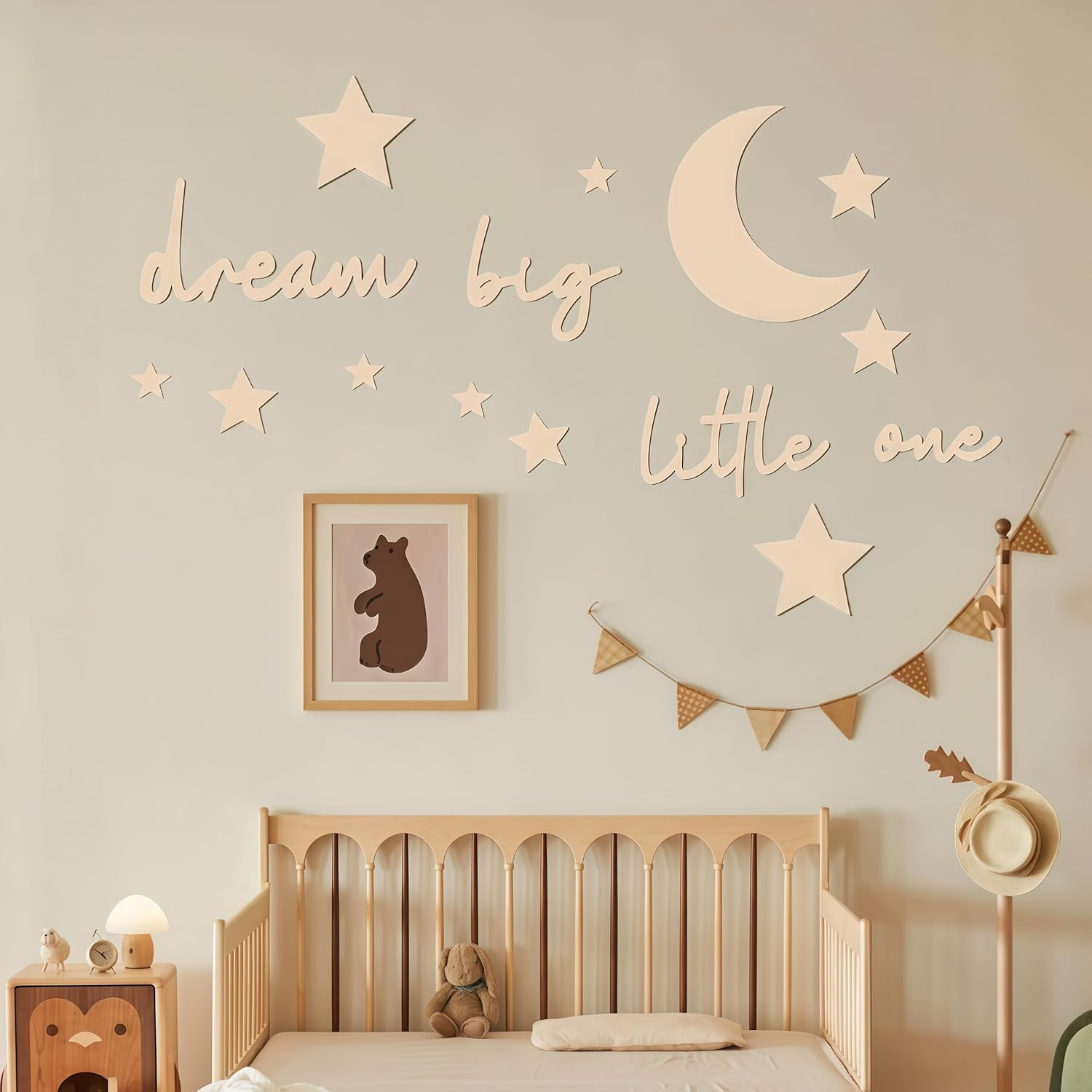 15 Pcs Nursery Wall Art, Moon and Stars Boho Decor for Neutral Baby Room, Wood Sign Set for Farmhouse Boys Girls Bedroom, Living Room & Playroom Wall Decor
