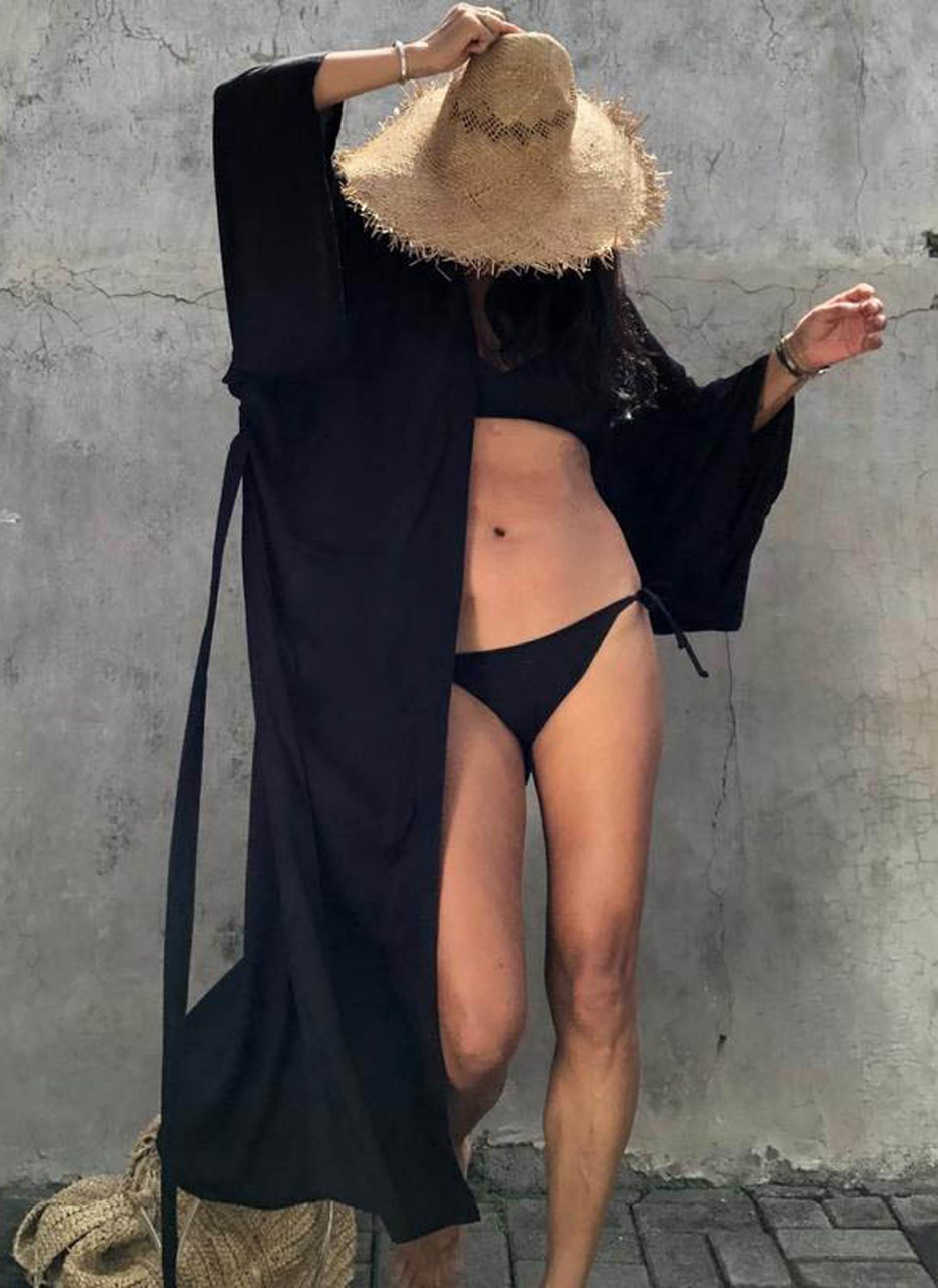 Cardigan pour femme - Manteau de plage surdimensionné - Manches larges - Avec ceinture - Pour l'été