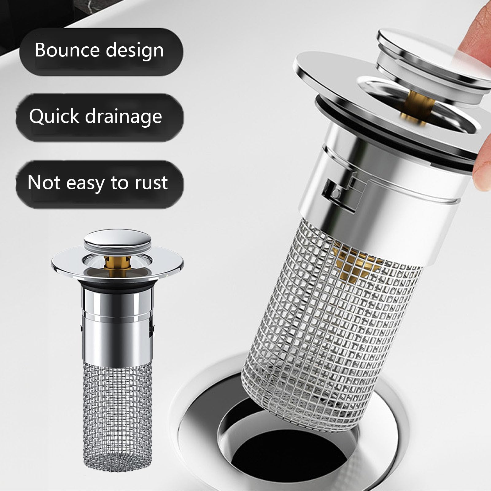 2 Pack Stainless Steel Bathroom Sink Drain Strainer - Pop-Up Stopper With Hair Catcher, Universal Fit