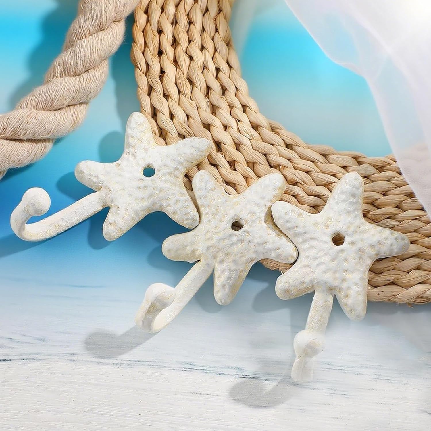 3Pcs Decorative Hooks, Cast Iron Star Fish Beach Themed Wall Hooks, for Bathrooms Kitchen Bedroom Hotel - Image 5