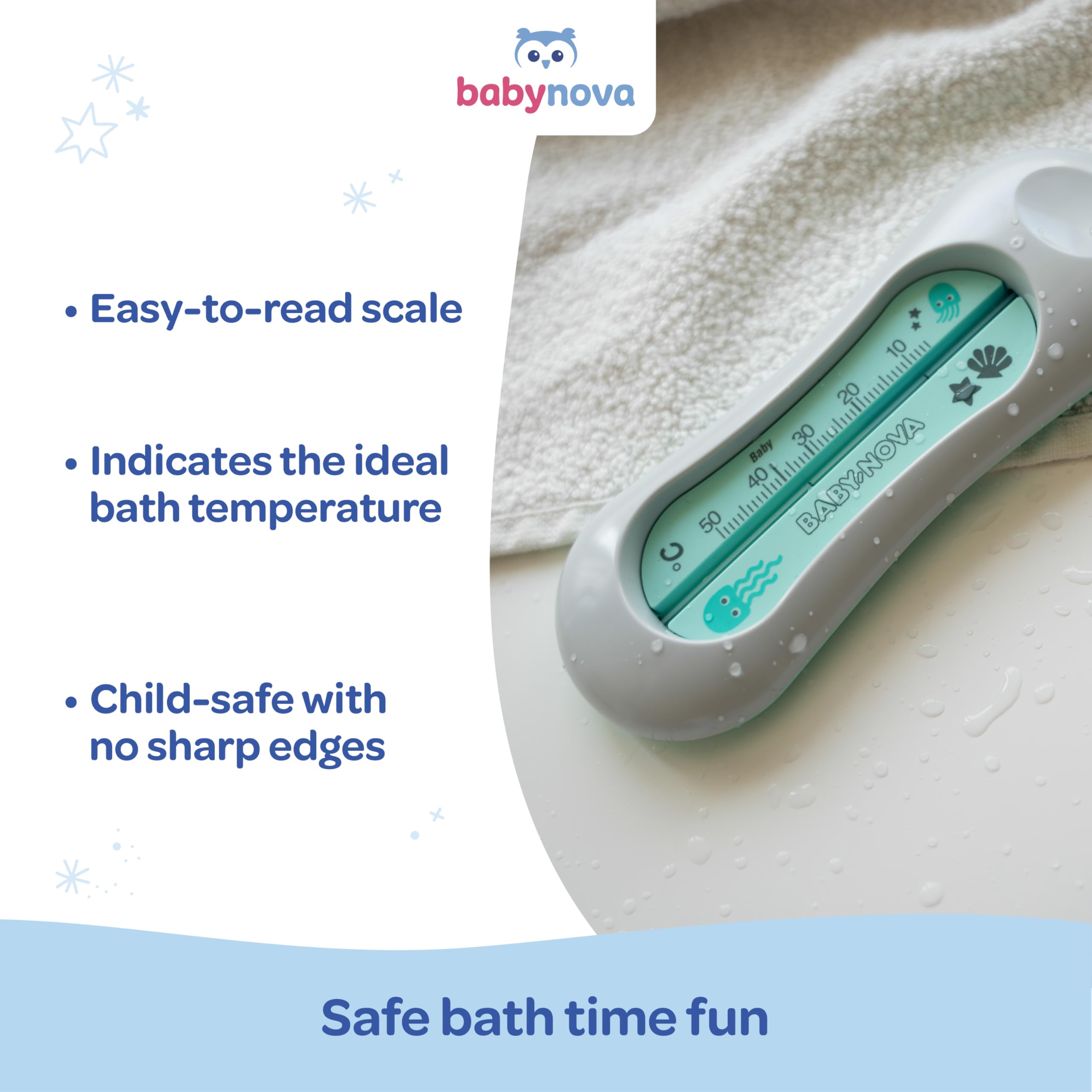 babynova Termometro da bagno per bambini – Termometro dell’acqua sicuro per il bagnetto – Termometro per la temperatura del bagno per neonati – Senza BPA - Grigio
