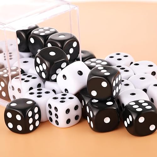 Miniatura 2 de Juego de 36 dados mini de 0.472 in, 6 caras, blanco sólido y negro sólido, dados de colores estándar de 6 caras para Tenzi, Bunco o enseñanza de