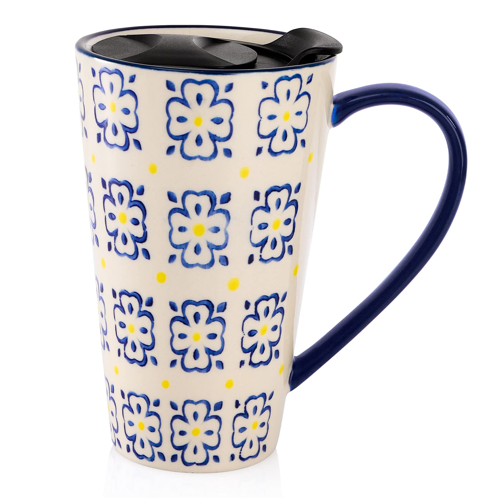 Buy AVLA Porcelain Travel Mug with Lid, 16 OZ Ceramic Hand Painted