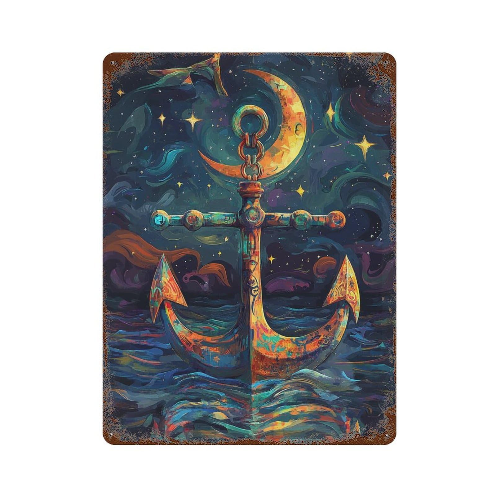 Magical Ocean Anchor Artwork 15.7"x11.8" Retro Metal Sign, Old School Wall Decor for Office, Studio And Wall Decor