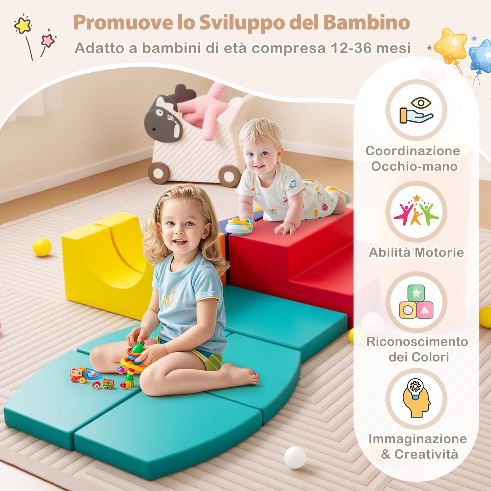 COSTWAY Zestaw 10 Giocattoli da Arrampicata per Bambini, Blocchi in Schiuma Morbidi, Set Attività Gattonare e Scivolare 1-3 Anni (Verde)