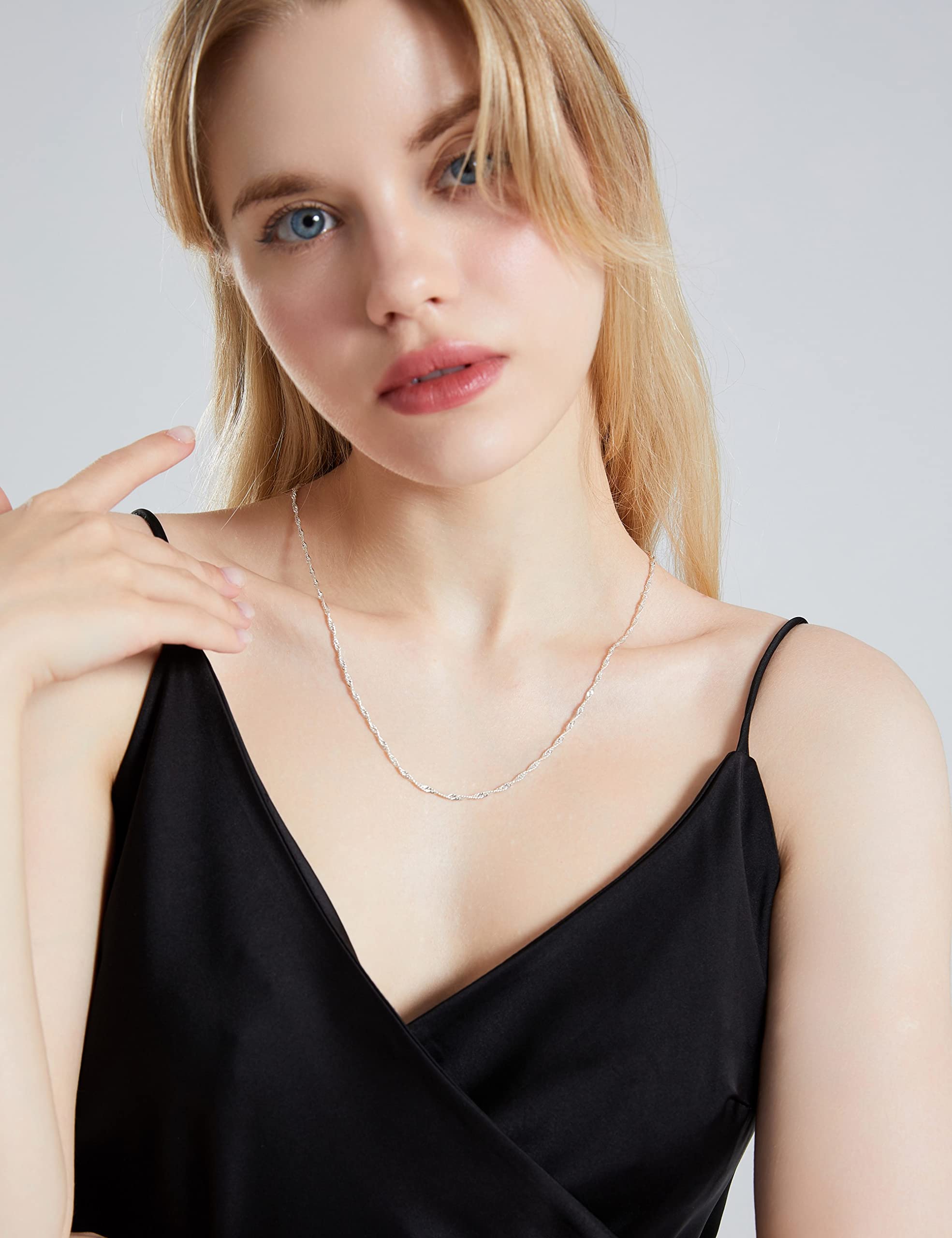 WYWH Waitsoul - Cadena de plata de ley 925 con cierre de langosta de 2,5 mm, cadena de plata para hombres y mujeres, cadena de collar de plata de 40,6 a 76,2 cm