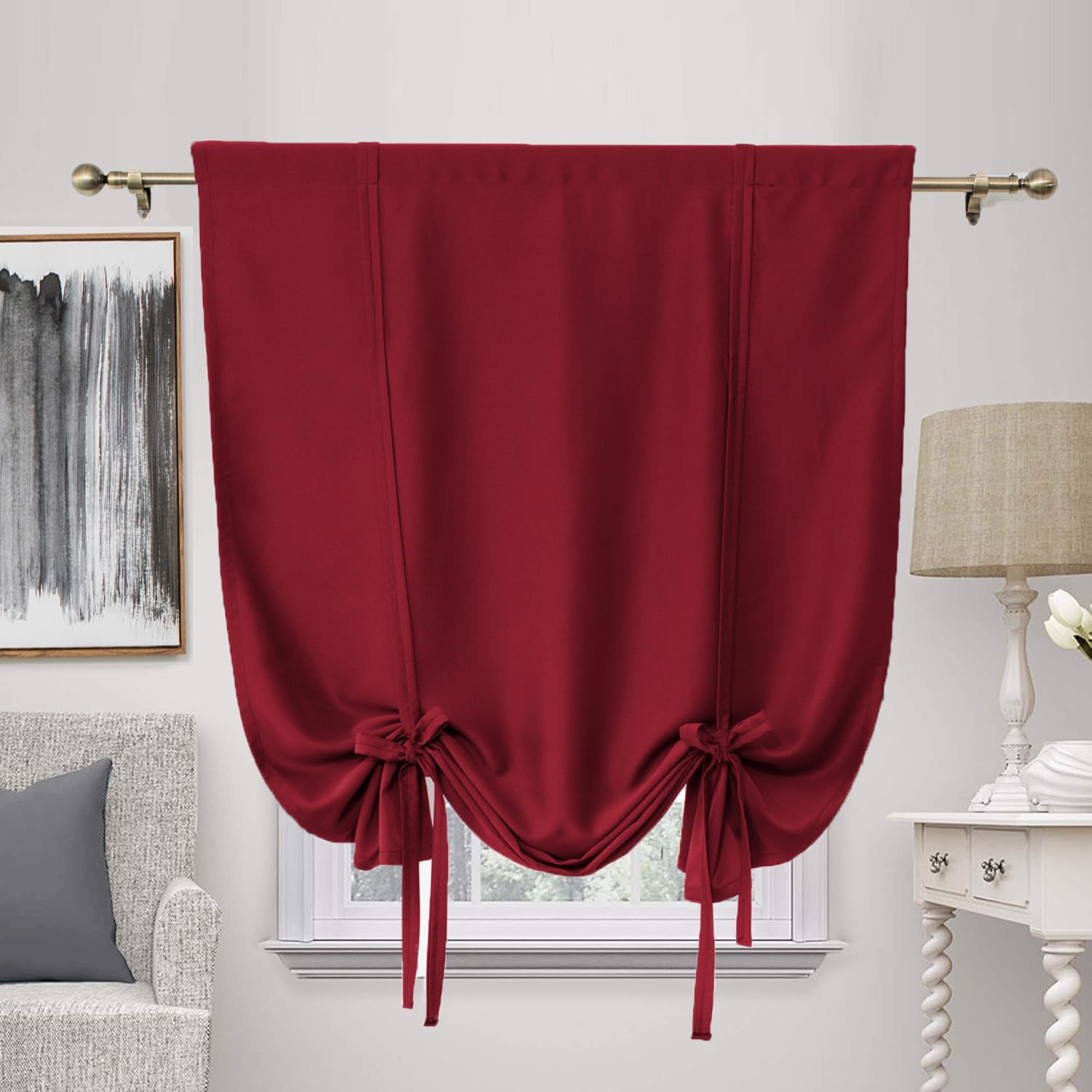 ZHhan Blackout Tie Up Curtain Thermal Insulated Tie Up Window Shade Bathroom Curtain Tie Up Shade for Small Window for Kitchen French Door Rod Pocket Panel, Claret, W 42" x L 64", 1 Panels