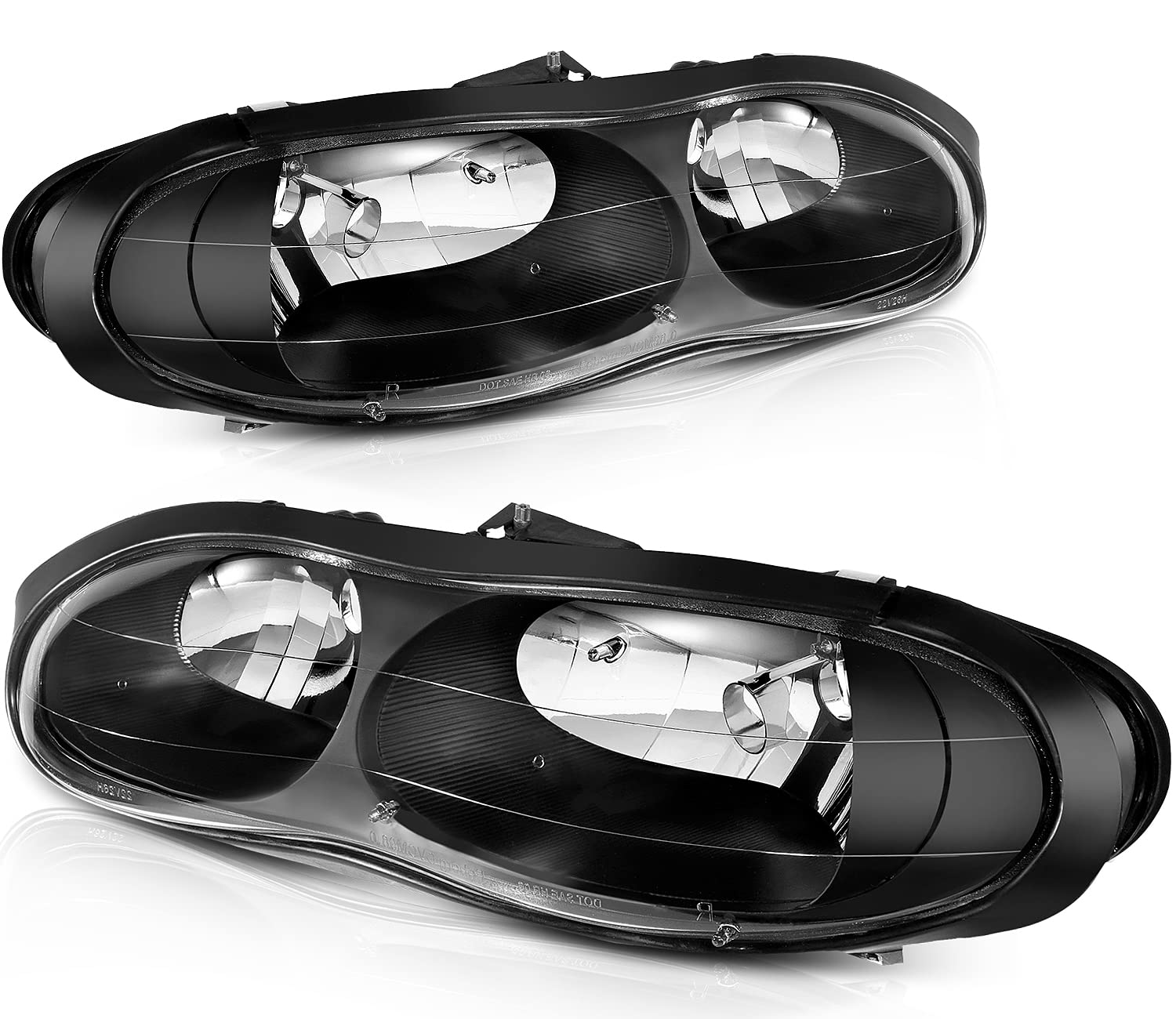 OCPTY Compatible For Chevrolet Camaro 1998-2002 Headlight Headlamps Black Housing Clear Reflector