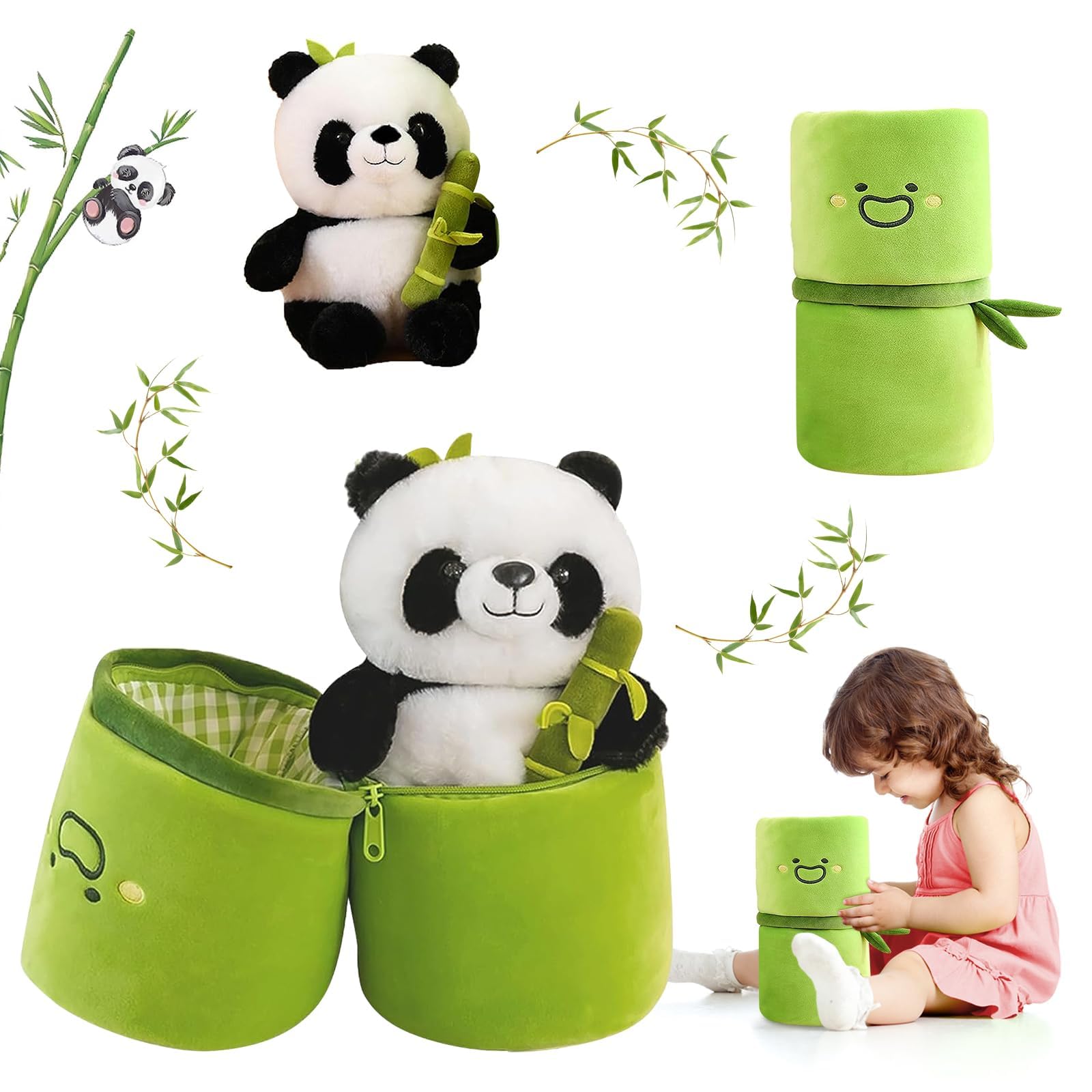 FDTYPanda Stuffed Animals Panda Bamboo Plush Toy 11.8 Inch Bamboo Tube Panda Pillow Stuffed Panda Bear Plushies Panda Doll Gifts for Boys Girls