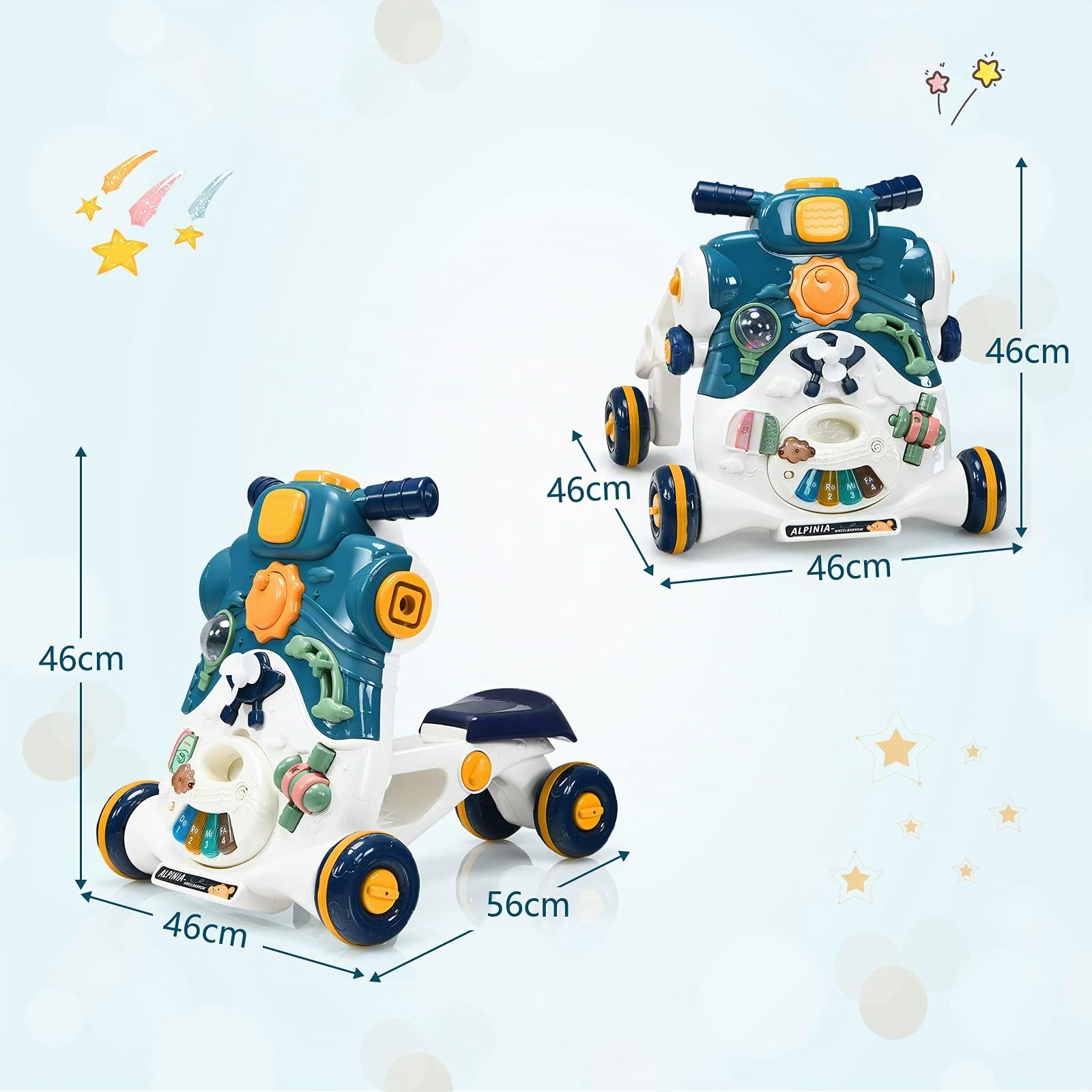 GOPLUS Trotteur Bébé Fille Garçon 6-36 mois Multifonctionnel, Trotteur Bébé Évolutif 3-en-1 Minicar avec Panneau Intelligent, Musique et Lumière, 4 Roues avec 2 Vitesses (Bleu)
