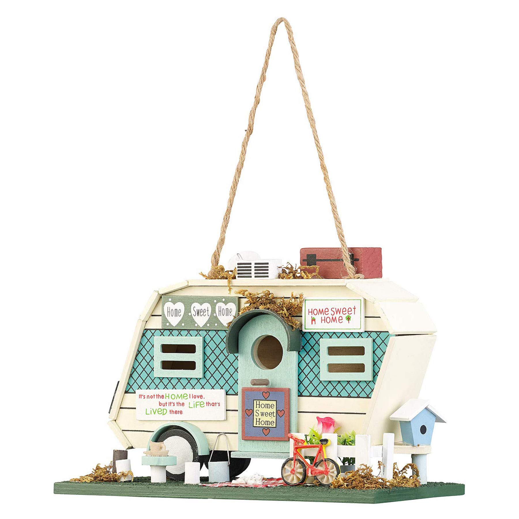 Monsterzeug Caja nido para pájaros, casa para pájaros como casa de pájaros como casa rodante fresca, villa para pájaros como decoración de jardín, comedero para pájaros