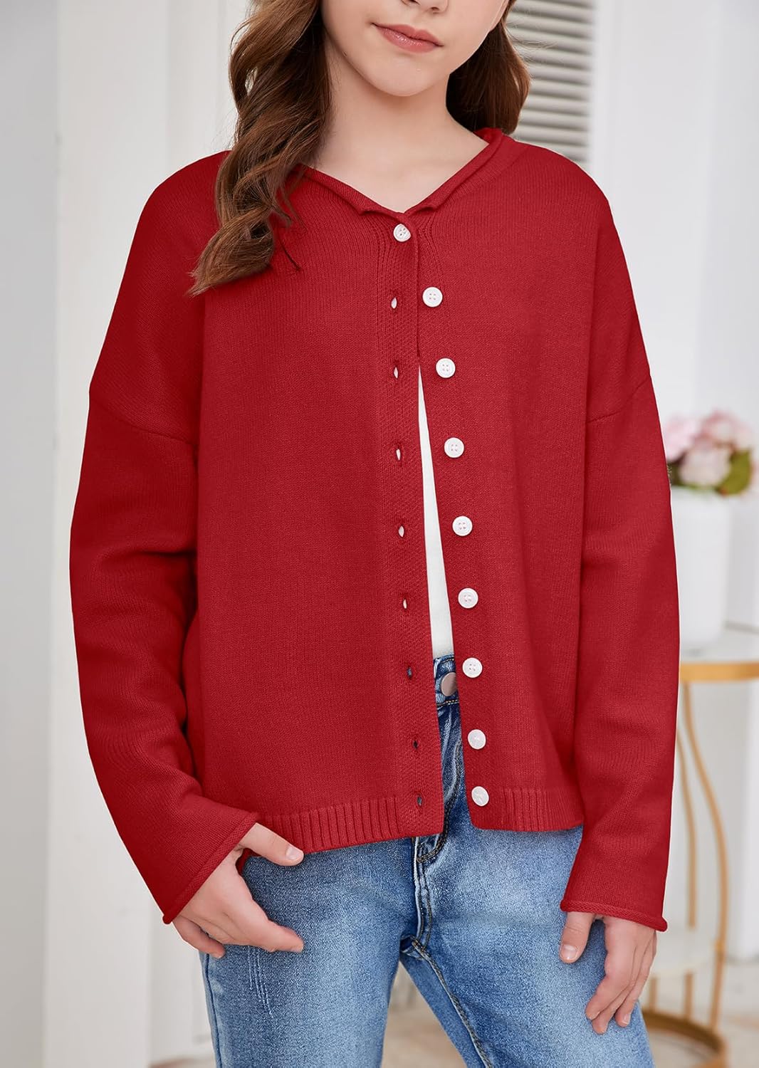 ZDC Girls Button Down Cardigan Sweaters Kids Long Sleeve Fall Winter Soft Knit Casual Sweater Tops - Image 2
