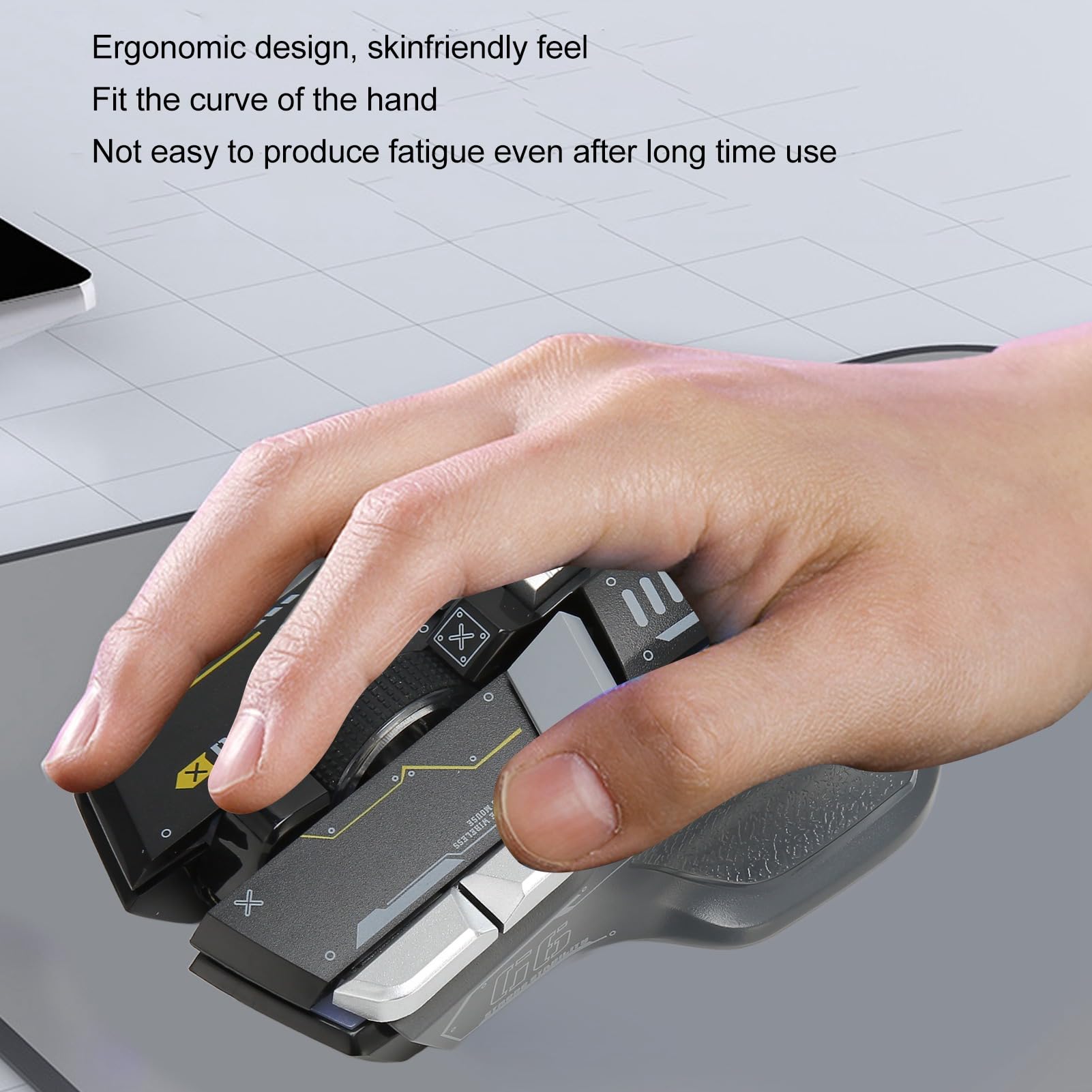 VBESTLIFE Mouse da gioco wireless, 2.4G/cablato/Bluetooth, 3 modalità, 4000 DPI, RGB, 10 pulsanti macro programmabili, per iOS, Android (Nero)
