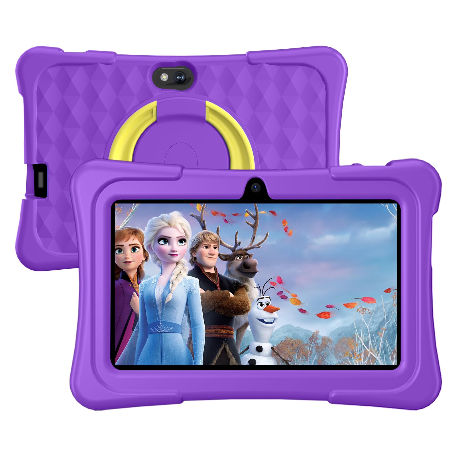 Kids Tablet, 7 inch Android Tablet for Kids, 9GB RAM 32GB ROM Quad-Core Toddler Tablet with Shockproof Case, Bluetooth, WiFi, Parental Control, 2MP+2MP Dual Camera, GPS, Games (Purple)