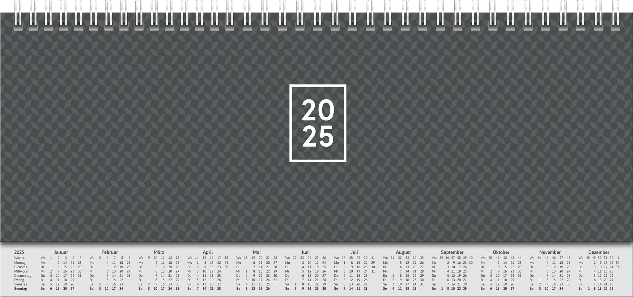 BRUNNEN Landscape Appointment Book Model 772 (2025), 2 Pages = 1 Week, 297 × 105 mm, 112 Pages, Cardboard Cover with Extended Back Panel, Black