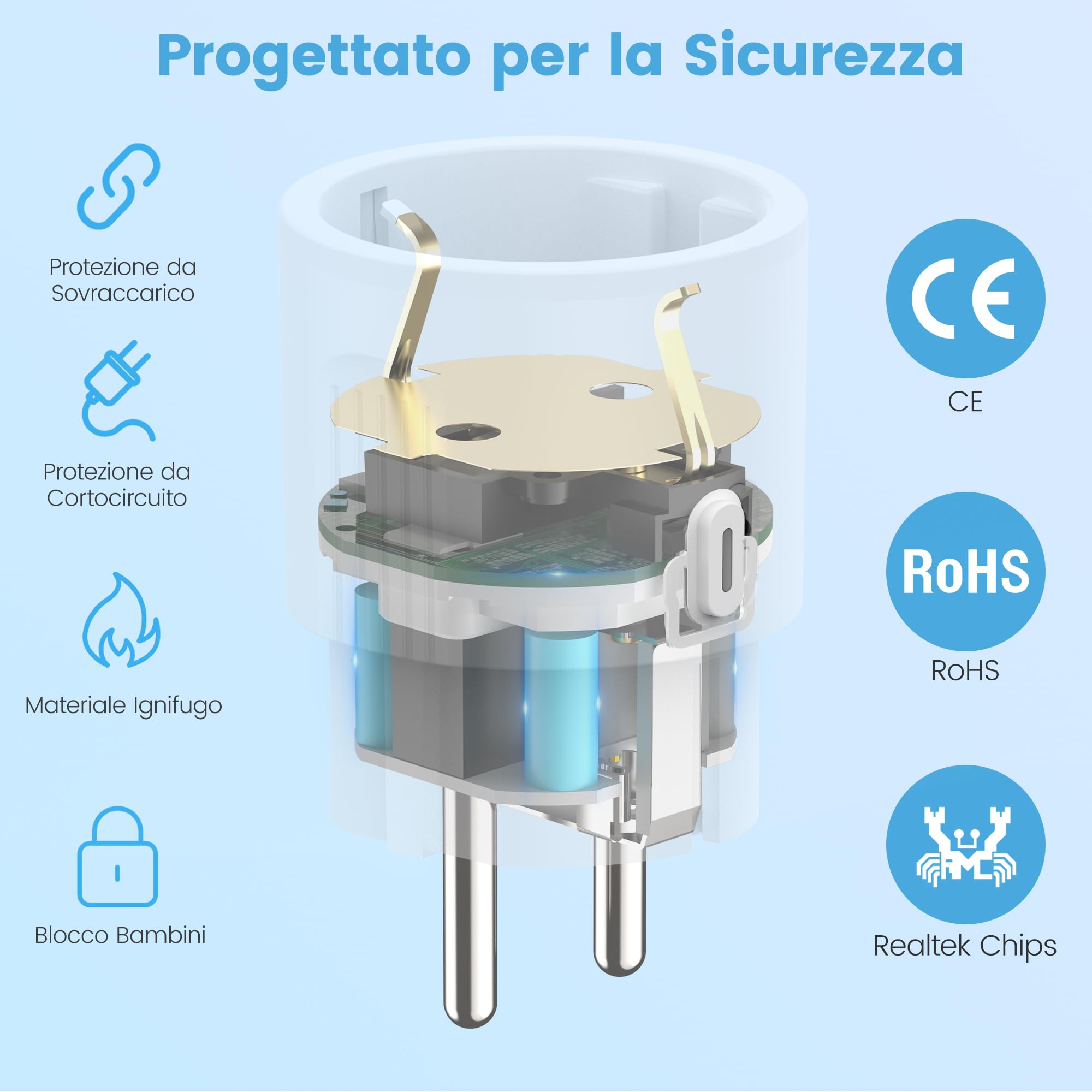Presa Smart Mini, EIGHTREE Presa Wifi(Schuko) Compatibile con Alexa, Google Home, Presa Intelligente con Monitoraggio Energia, Presa Temporizzata, Controllo Remoto, 16A 3680W, 4 Pezzi