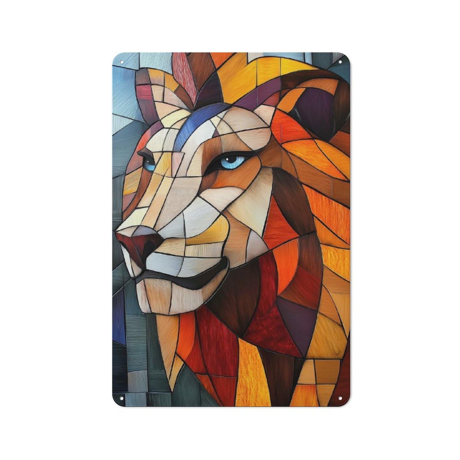 Junmoney Stained Glass Lion Metal Sign 30X20cm With For Workshop Wall, Retro Decor, For Garage, Workshop And Man Cave Decoration
