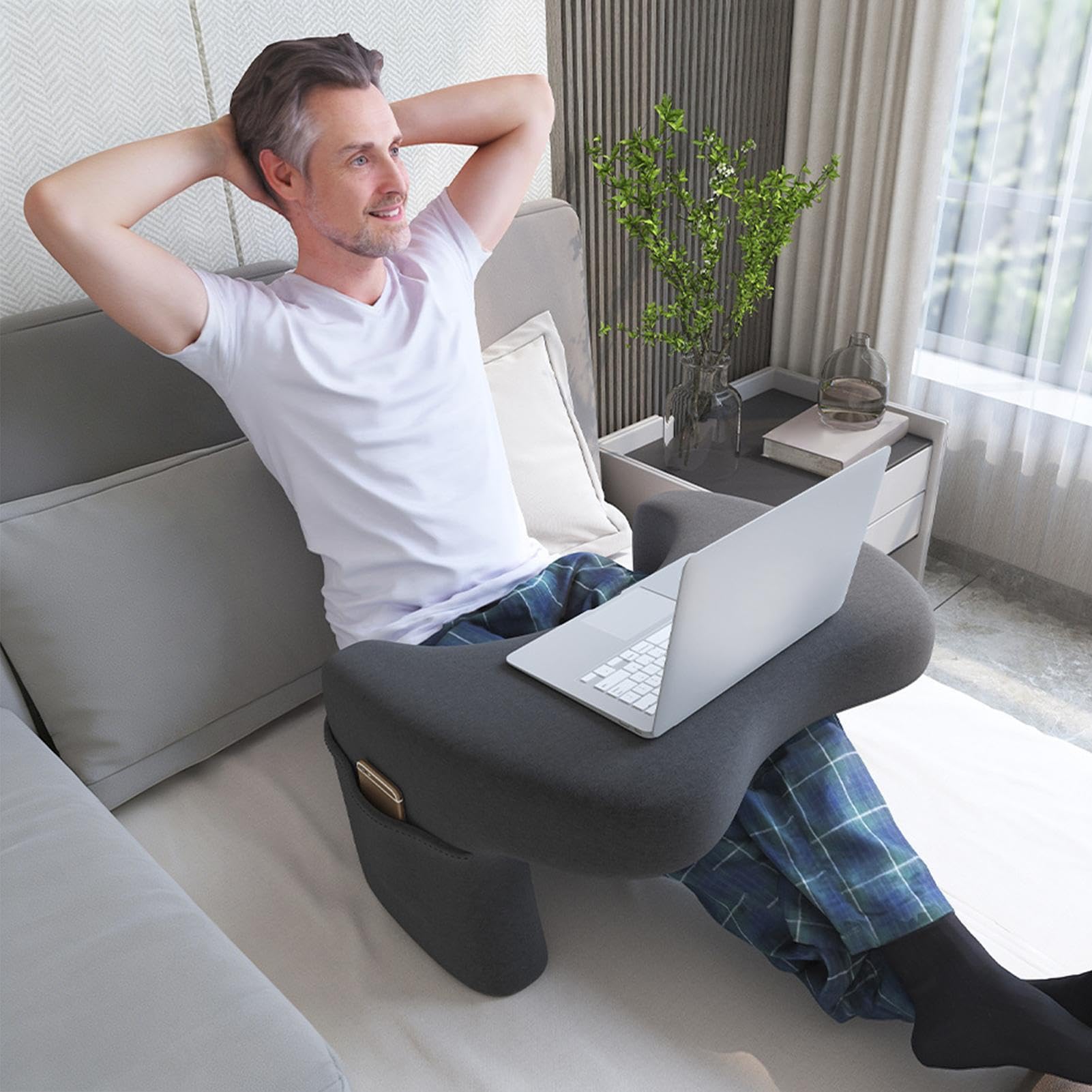 Cuscino da lettura per gaming, ergonomico, per laptop, con tasche, per gaming, per adulti, a letto, a pavimento, al divano