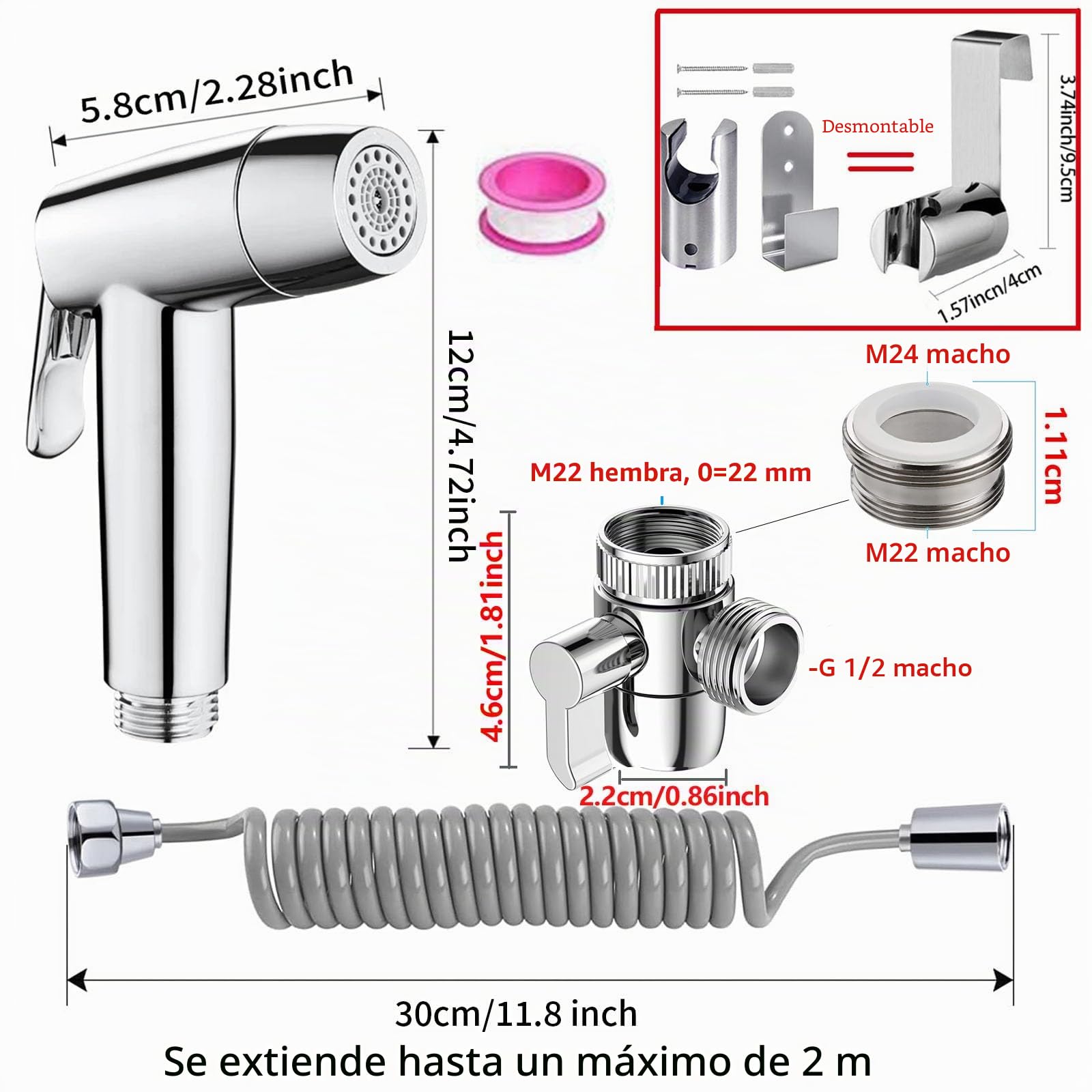 Bidet Handbrause Set, ABS-Kunststoff Baby-Stoffwindel-Ssprühset mit Wasserhahn-Spender, Doppelstrahl-Modus Düse,Federschläuch, Wandhalterung