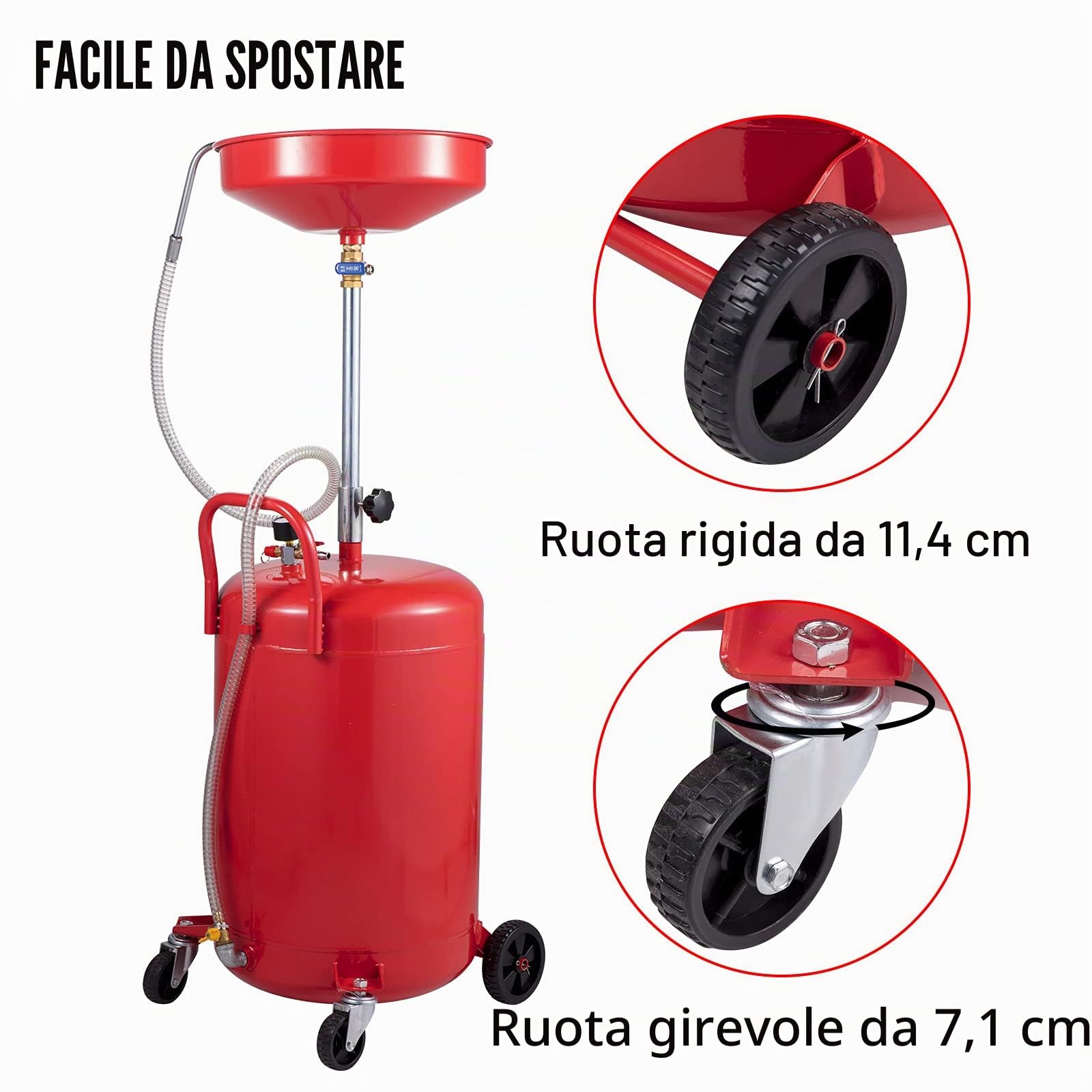 VEVOR Serbatoio di Scarico dell'Olio da 20 Galloni Scarico dell'Olio Portatile Scolapiatti ad Aria Cambio dell'Olio, Contenitore Scarico dell'Olio, Drenaggio Trasferimento Carburante Fluido Imbuto