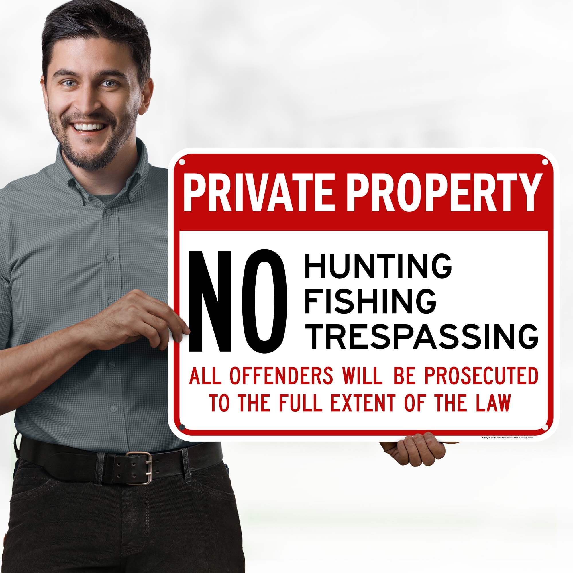 Private Property No Hunting Fishing Trespassing All Offenders Will Be Prosecuted Sign, 18x24 Inches, 55 mil thick HDPS (high density polystyrene), Made in USA by My Sign Center