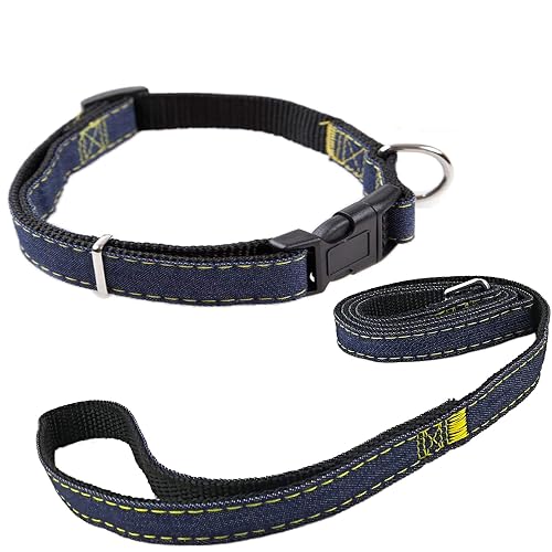 Newtensina Moda Perro Collar y Correa Set Tela de Mezclilla Perrito Collar con Correa para Perro - Black - M