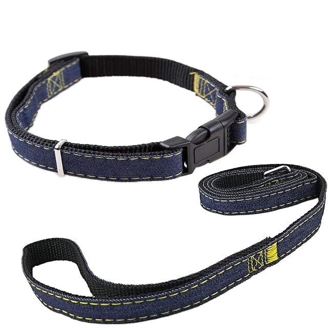 Newtensina Moda Perro Collar y Correa Set Tela de Mezclilla Perrito Collar con Correa para Perro - Black - M