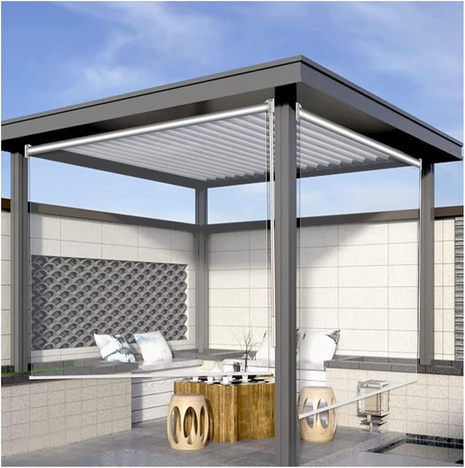 STRMAX Waterproof Plastic Roll Up Blinds,Clear Roll Up