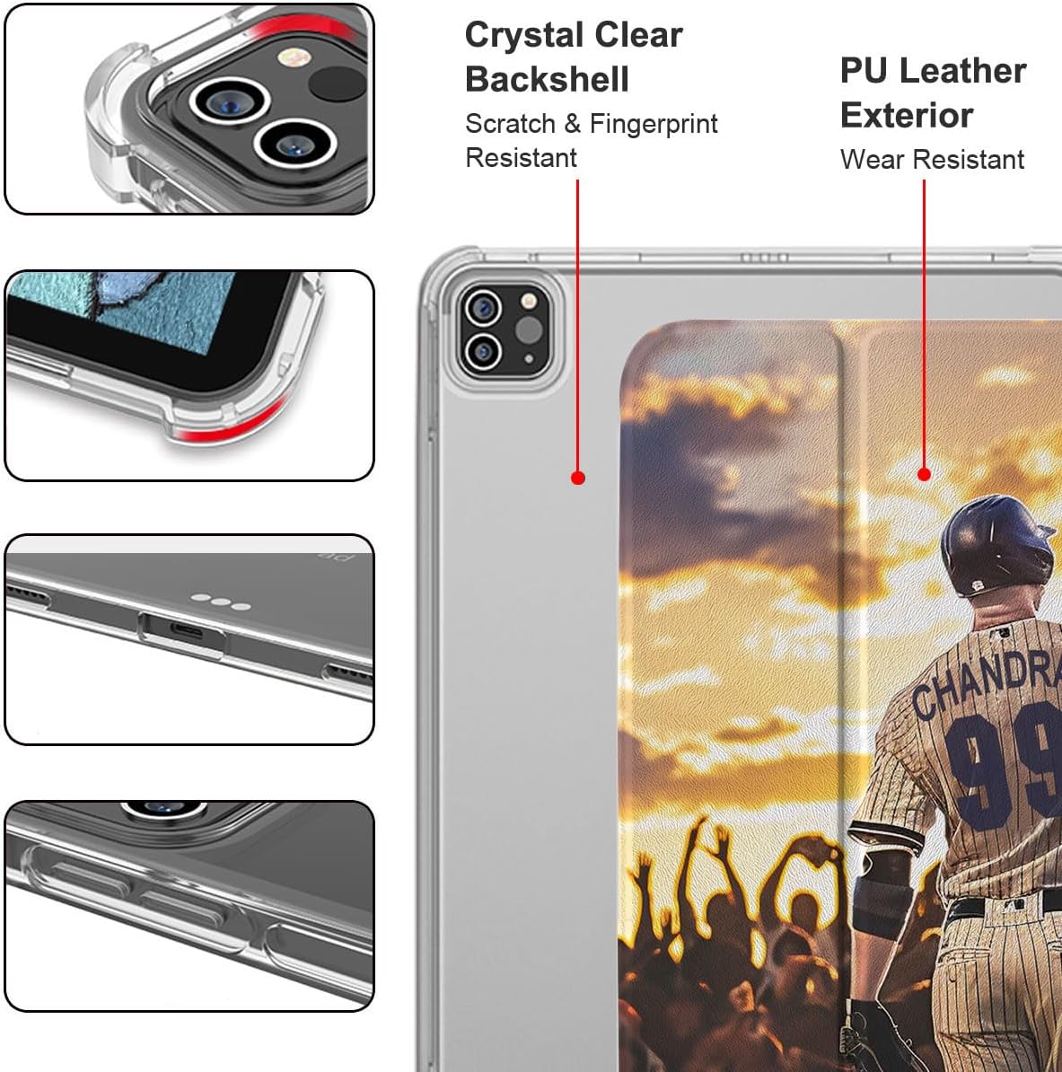 IKPYTREE Custom Name/Number Case for iPad Air 13 inch & 11 inch M3/M2 2025/2024 & 10.9 inch 5th/4th Gen 2022/2020, with Baseball Lover's,with Pencil Holder(Cincinnati White)