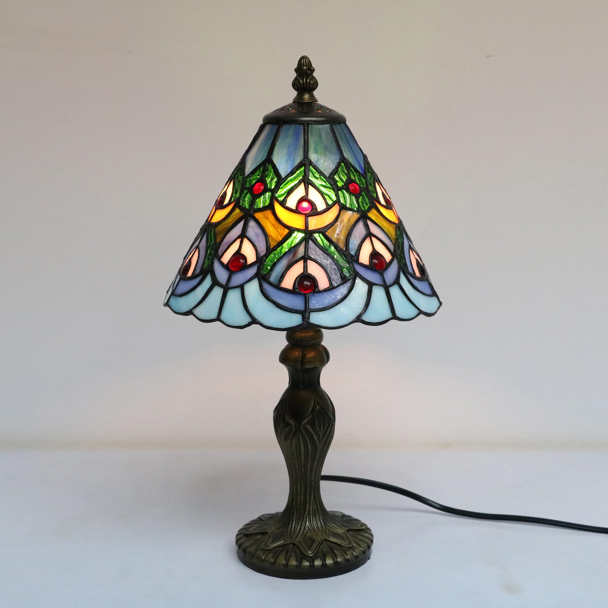 Lámpara de Mesa Tiffany, Lámpara de Mesa de Centro de Vidrio Multicolor Retro de 8 Pulgadas, Lámpara nocturna azul, Faros de cama, Lámparas de restaurante [Excluyendo bombillas]