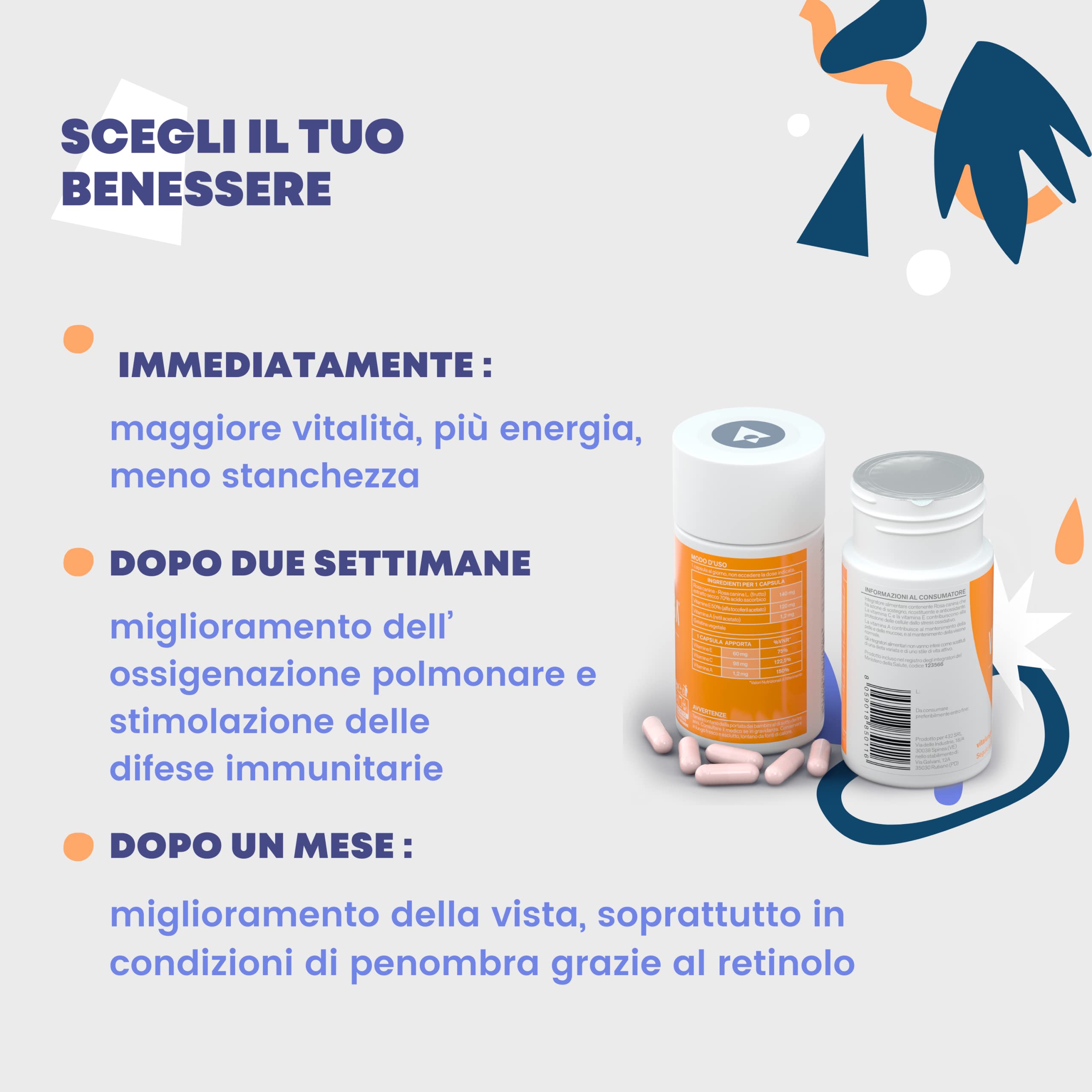 Vitamina A Pura Altissimo Dosaggio (1,2 mg) + Vitamina C e Vitamina E, Integratore Multivitaminico 60 Capsule Vegane per il Funzionamento di Vista, Vie Respiratorie e Sistema Immunitario, Vitalunga
