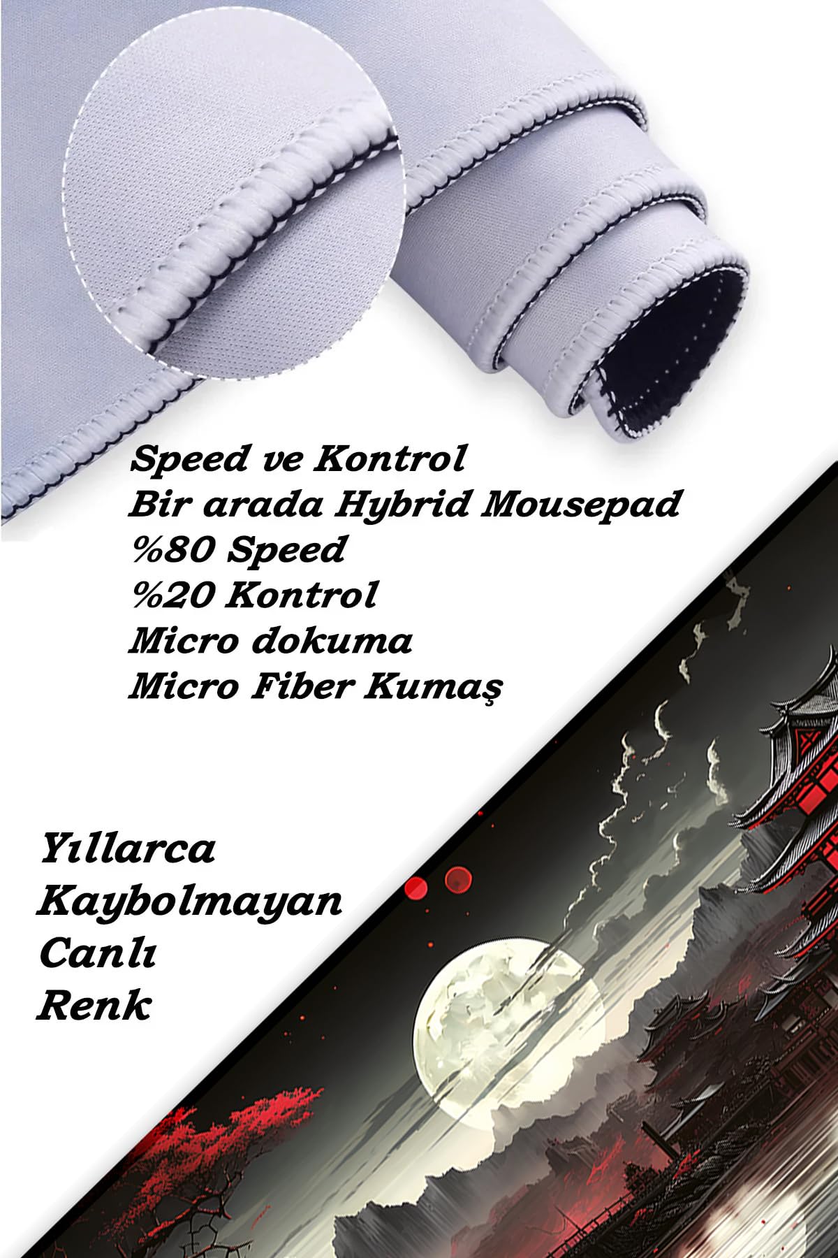 Japon Minka Temalı Gamer Kaymaz Masa Üstü Oyun Gaming Klavye Mouse Pad 70x30cm
