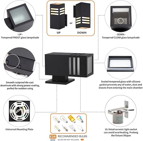 Miniatura 3 de ZUUKOLE Farol de pared para exteriores, lámpara exterior  Listado ETL, aluminio antioxidante, impermeable, montaje en pared, diseño rectangular  1