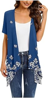DASEIS Short Sleeve Cardigans for Women Lightweight Casual Loose Cardigan Tops Trendy Open Front Irregular Pocket Outerwear Summer Cardigans for Women UK