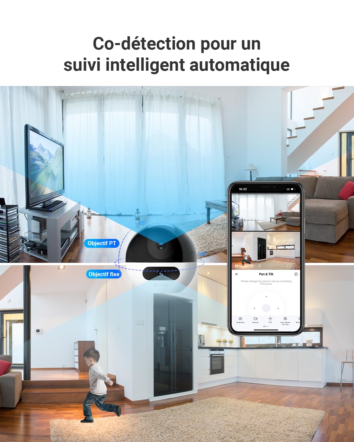 EZVIZ C7 Caméra de Surveillance WiFi Intérieure 4MP à Double Objectif, Caméra de Sécurité 360°, Détection de Personne/Animal, Audio Bidirectionnel, Vision Nocturne, Mode Patrouille/Confidentialité