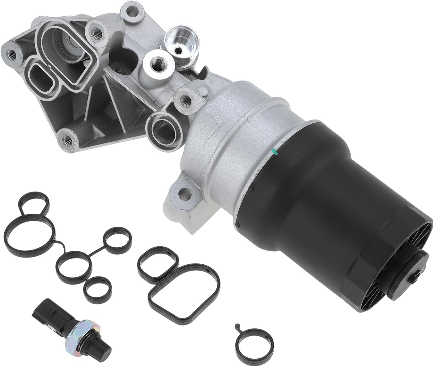 Engine Oil Filter Base Housing Assembly for VW Jetta Golf 2.5L Upgraded Aluminum Alloy Transmission Oil Cooler with Sensor and Gasket No.07K115397B