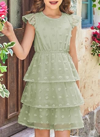 blibean Tween Girls Summer Dress Kids Polka Dot Sun Dresses Size 6-15 Years