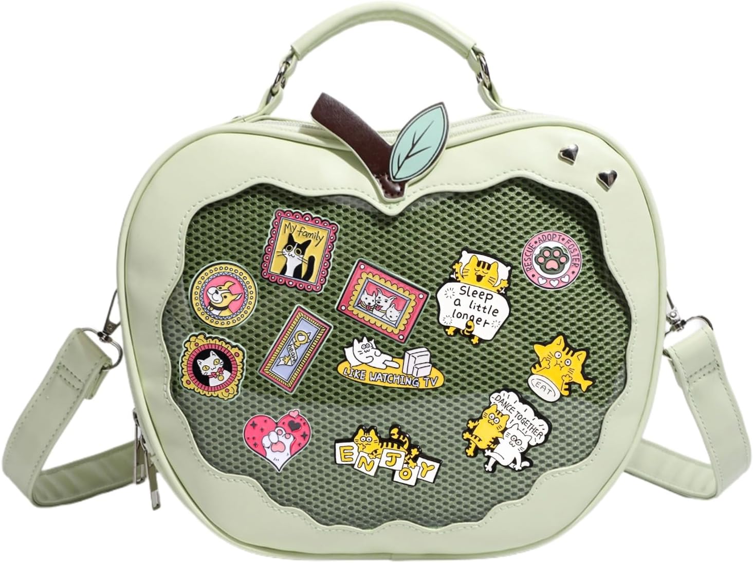 Ita Bag Green AppleShaped Backpack & Crossbody & Handbag, Anime Pin Display, Gift for Friends Her
