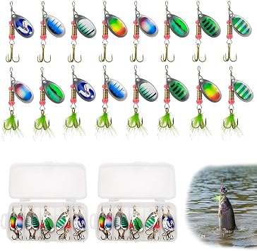 16 Pcs Fishing Spinners Lure Set, Multi Colored Fishing Spinners Lures, Baits for Trout Salmon Bass