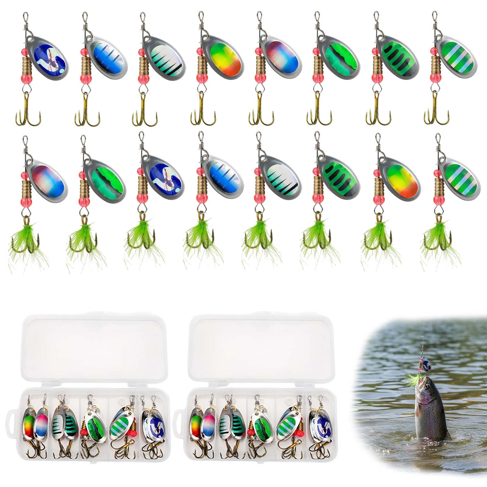16 Pcs Fishing Spinners Lure Set, Multi Colored Fishing Spinners Lures, Baits for Trout Salmon Bass, Multicolour