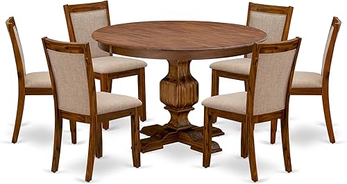 Miniatura 17 de East West Furniture F2MZ7-N04 - Juego de muebles de comedor de 7 piezas consta de una mesa de comedor redonda con pedestal y 6 sillas tapizadas de