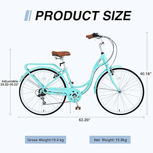 Miniatura 9 de Bicicleta de crucero para adultos de 2426 pulgadas, 7 velocidades, marco de acero, bicicleta Cith, bicicleta de viaje para mujeres, hombres,