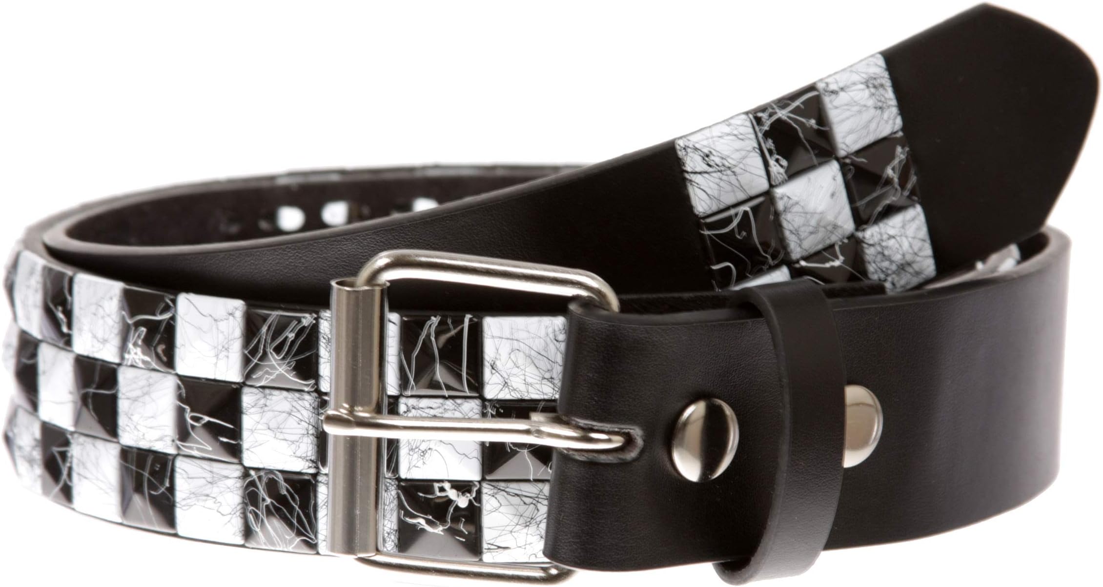 Snap On 1 1/2" White & Black Checkerboard Punk Rock Studded Belt