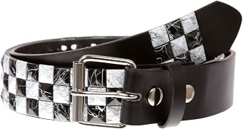 Beltiscool Snap On 1 1/2" White & Black Checkerboard Punk Rock Studded Belt